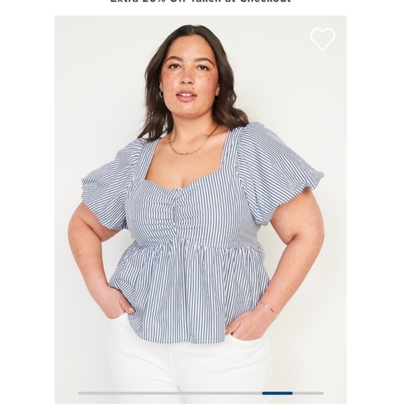Old Navy Puff Sleeve Striped Ruched Smocked Babydoll Swing Blouse - Picture 1 of 5